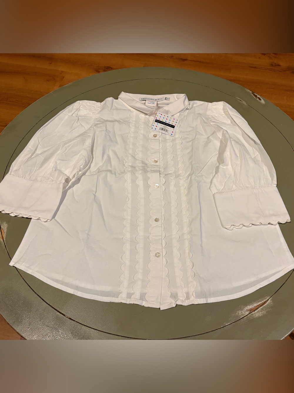 Gretchen Scott Designs White Scalloped Trim Girls Blouse
